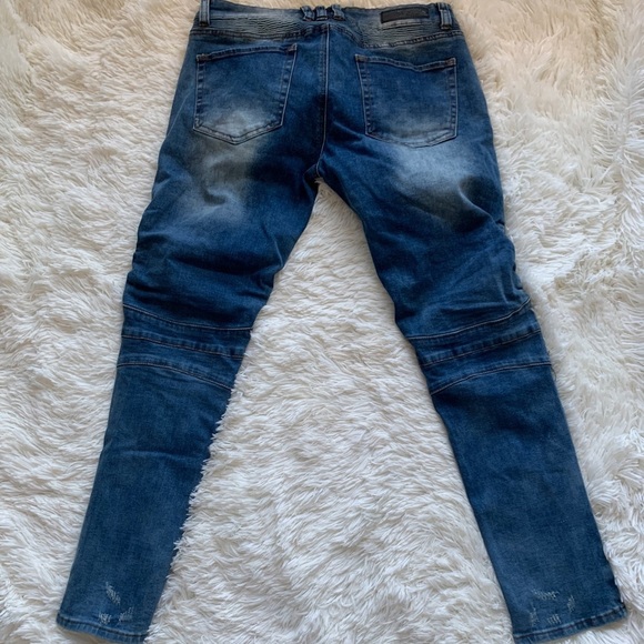 MENS CJ BLACK PREMIUM DISTRESSED SKINNY FLEX Dark Blue Wash JEANS - Picture 2 of 9